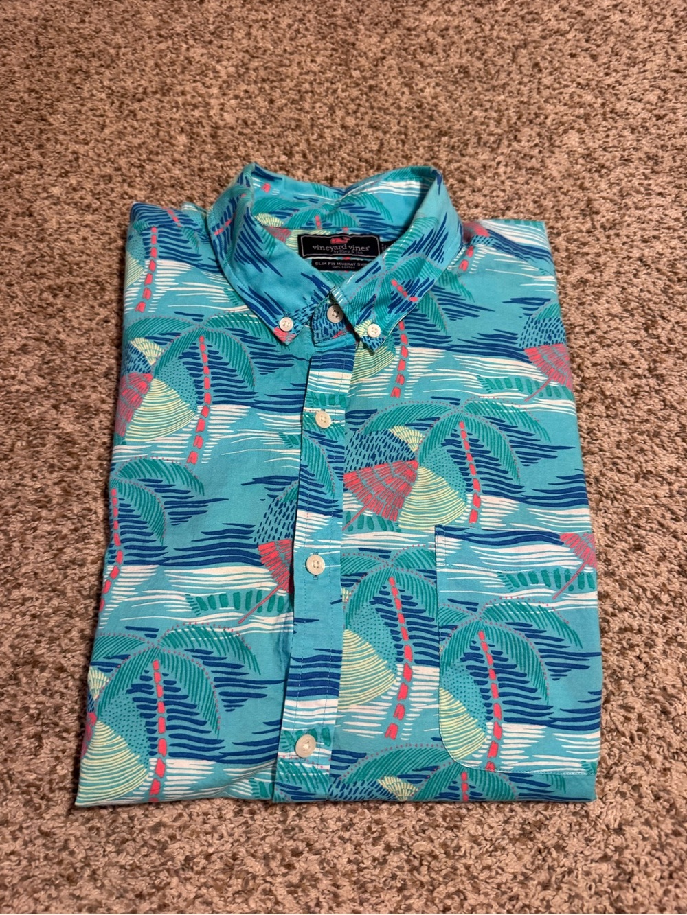 Vineyard Vines Turquoise Tropical Print Slim Fit Murray Button-Down Shirt XXL